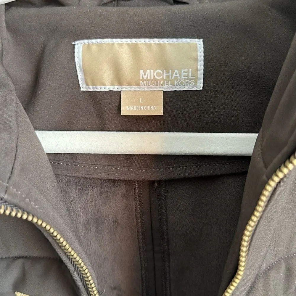 MICHAEL KORS Brown Water Repellent Hooded Coat L
